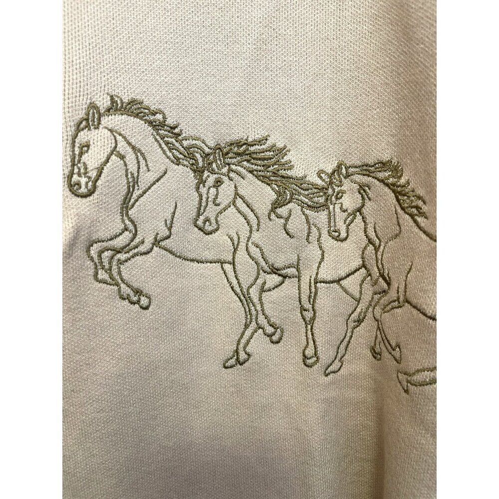 Taelynn Beige Quarter-Zip Sweater Embroidered Running Horses Medium New - Picture 3 of 6